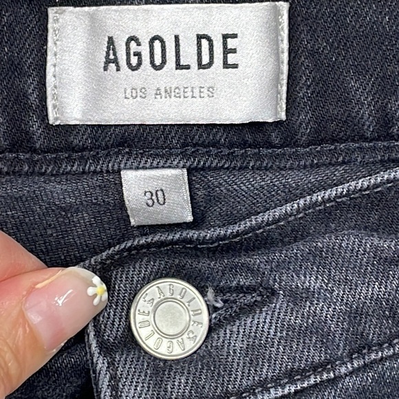 Agolde Nico High Rise Slim in Cassette Black Jeans Knee Rips Distressed Sz 30 - Picture 9 of 14